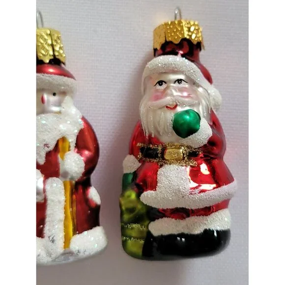 Set of 2 Vintage Santa St Nick 2" Glass Christmas Ornaments - Picture 2 of 6